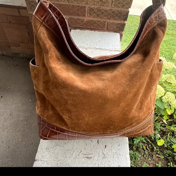 BRAHMIN Vintage Melbourne Large Suede Buckskin Hobo Shoulder Bag Roomy Rare! - Picture 1 of 11